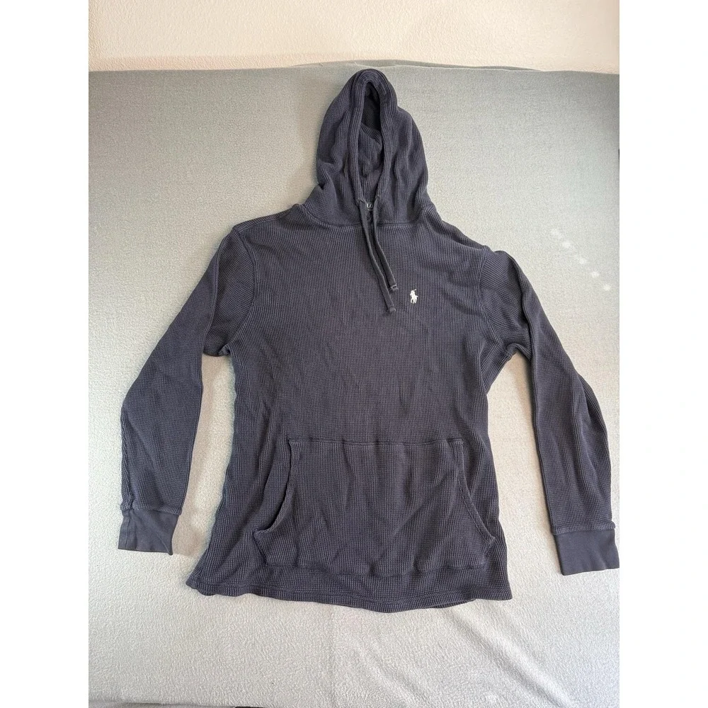 Polo Ralph Lauren Hoodie Mens XLT Blue Thermal Knit Pullover Kangaroo Logo